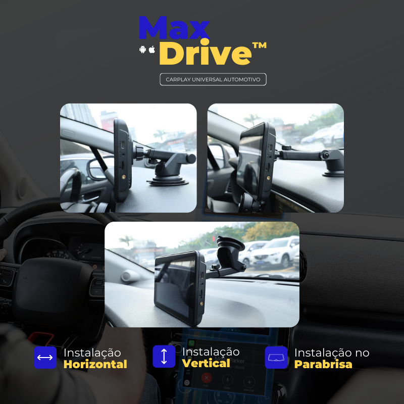 Central Multimídia Universal Com CarPlay/Android Auto - MaxDrive™
